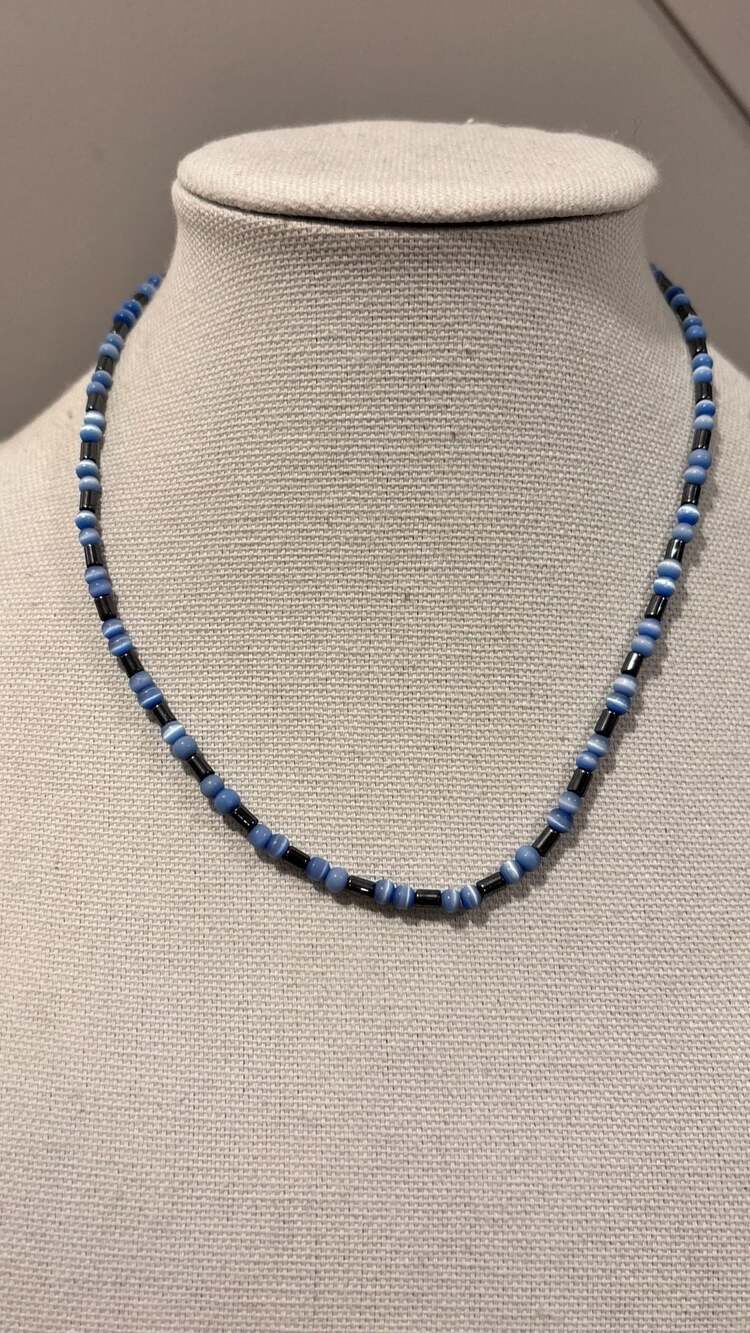 Accents Kingdom Magnetic Hematite and Blue Cat's Eye Bead Necklace